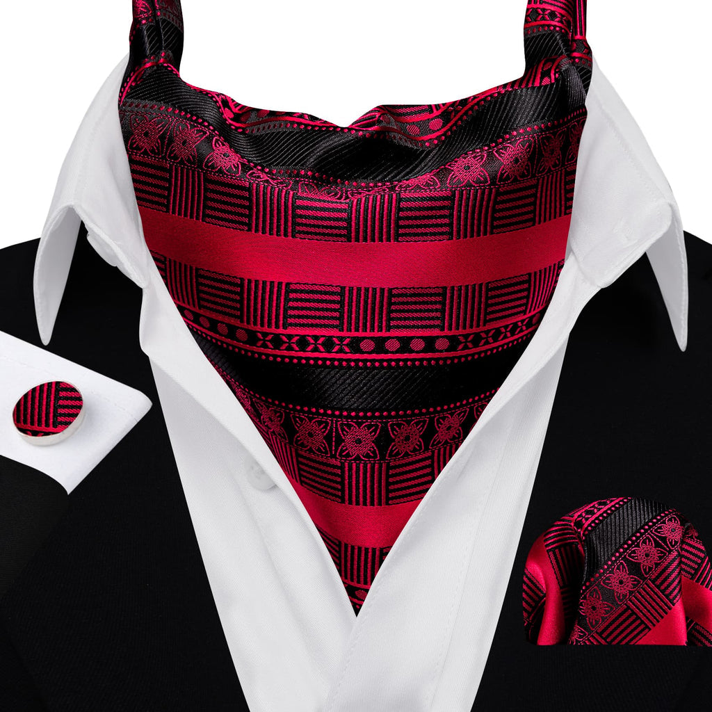 Black and Red Ascot, Pocket Square and Cufflinks ascot - Sophisticated Gentlemen