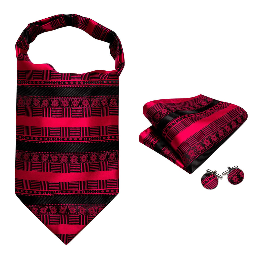 Black and Red Ascot, Pocket Square and Cufflinks ascot - Sophisticated Gentlemen