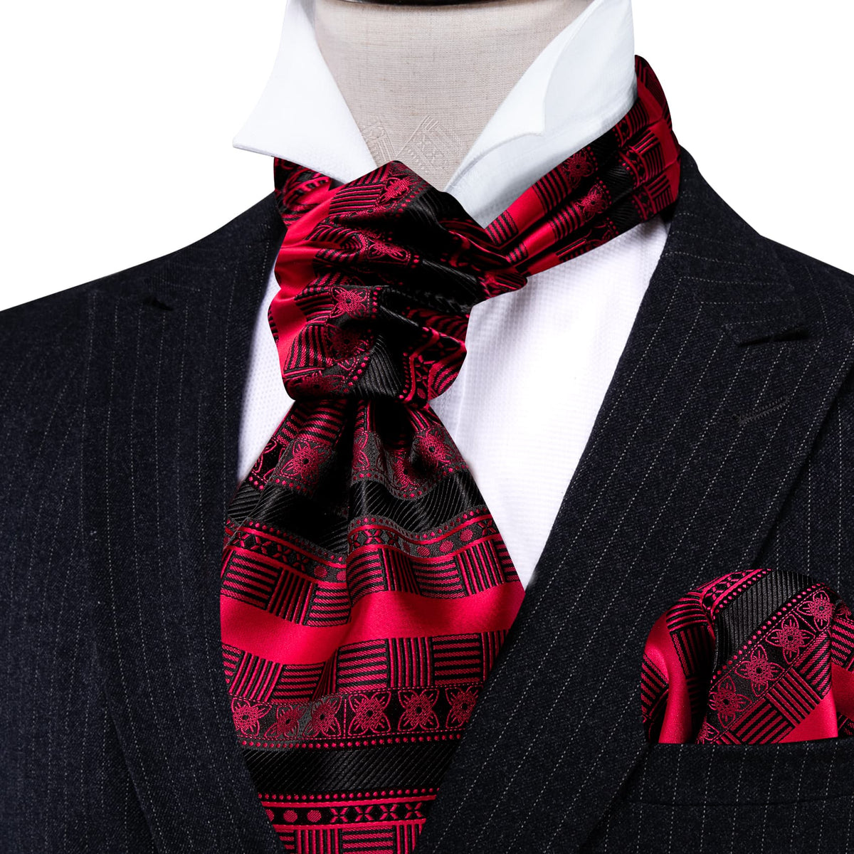 Black and Red Ascot, Pocket Square and Cufflinks ascot - Sophisticated Gentlemen