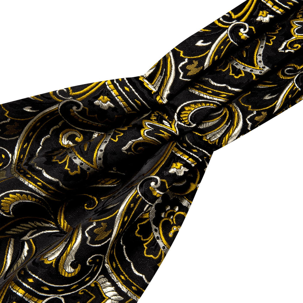 Black Beige Yellow Floral Ascot, Pocket Square and Cufflinks ascot - Sophisticated Gentlemen