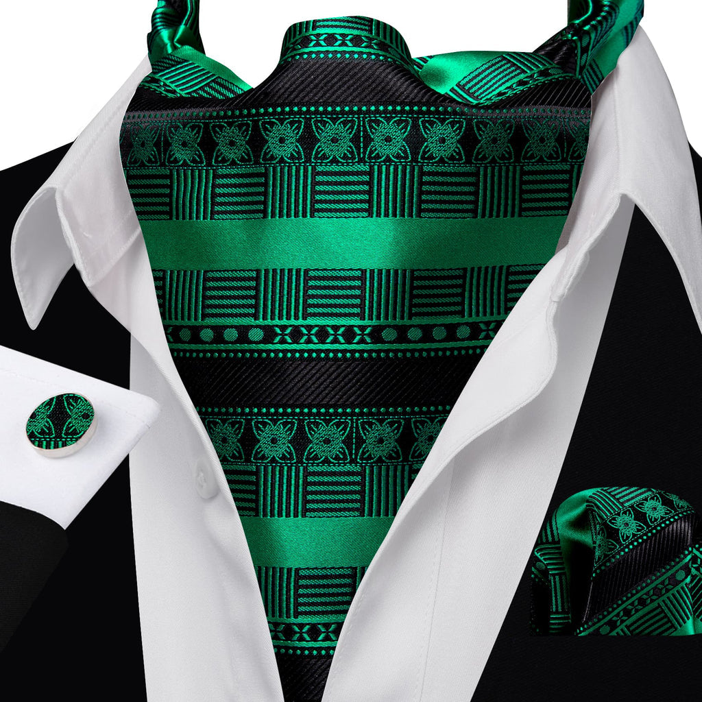 Black Emerald Green Ascot, Pocket Square and Cufflinks ascot - Sophisticated Gentlemen