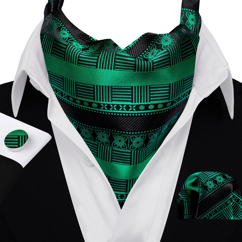 Black Emerald Green Ascot, Pocket Square and Cufflinks ascot - Sophisticated Gentlemen