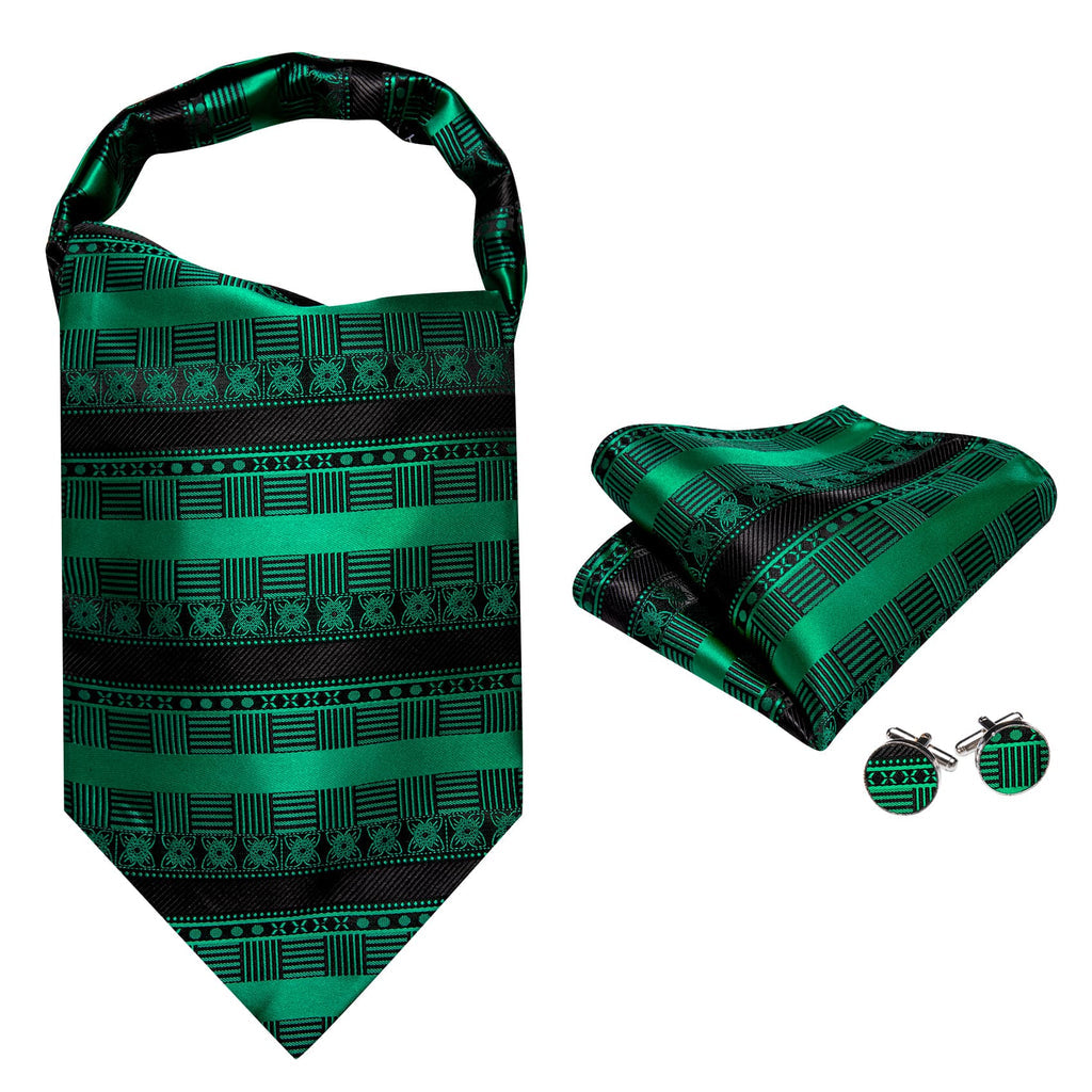 Black Emerald Green Ascot, Pocket Square and Cufflinks ascot - Sophisticated Gentlemen