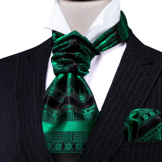 Black Emerald Green Ascot, Pocket Square and Cufflinks ascot    - Sophisticated Gentlemen