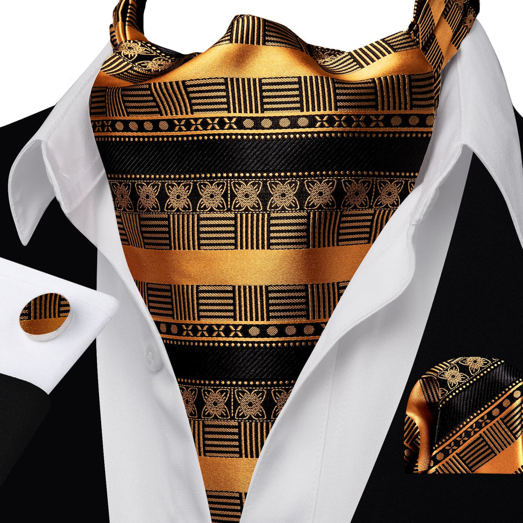 Black Gold Ascot, Pocket Square and Cufflinks ascot - Sophisticated Gentlemen