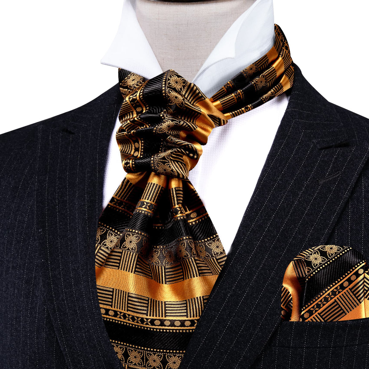 Black Gold Ascot, Pocket Square and Cufflinks ascot - Sophisticated Gentlemen