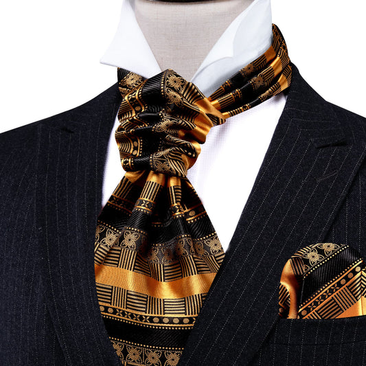 Black Gold Ascot, Pocket Square and Cufflinks ascot    - Sophisticated Gentlemen