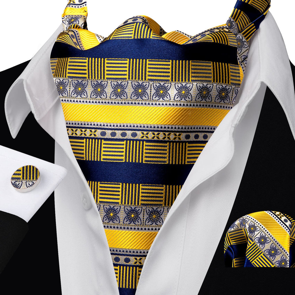 Blue Yellow Ascot, Pocket Square and Cufflinks ascot - Sophisticated Gentlemen