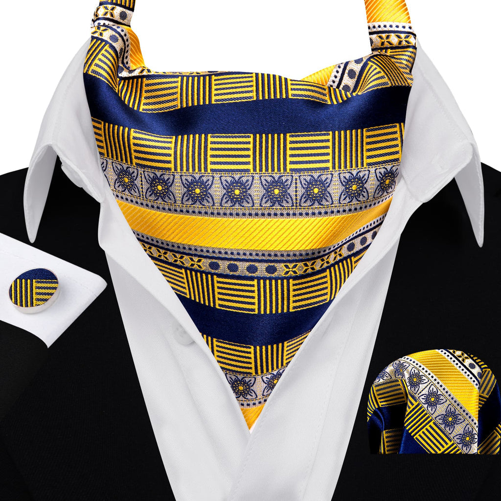 Blue Yellow Ascot, Pocket Square and Cufflinks ascot - Sophisticated Gentlemen