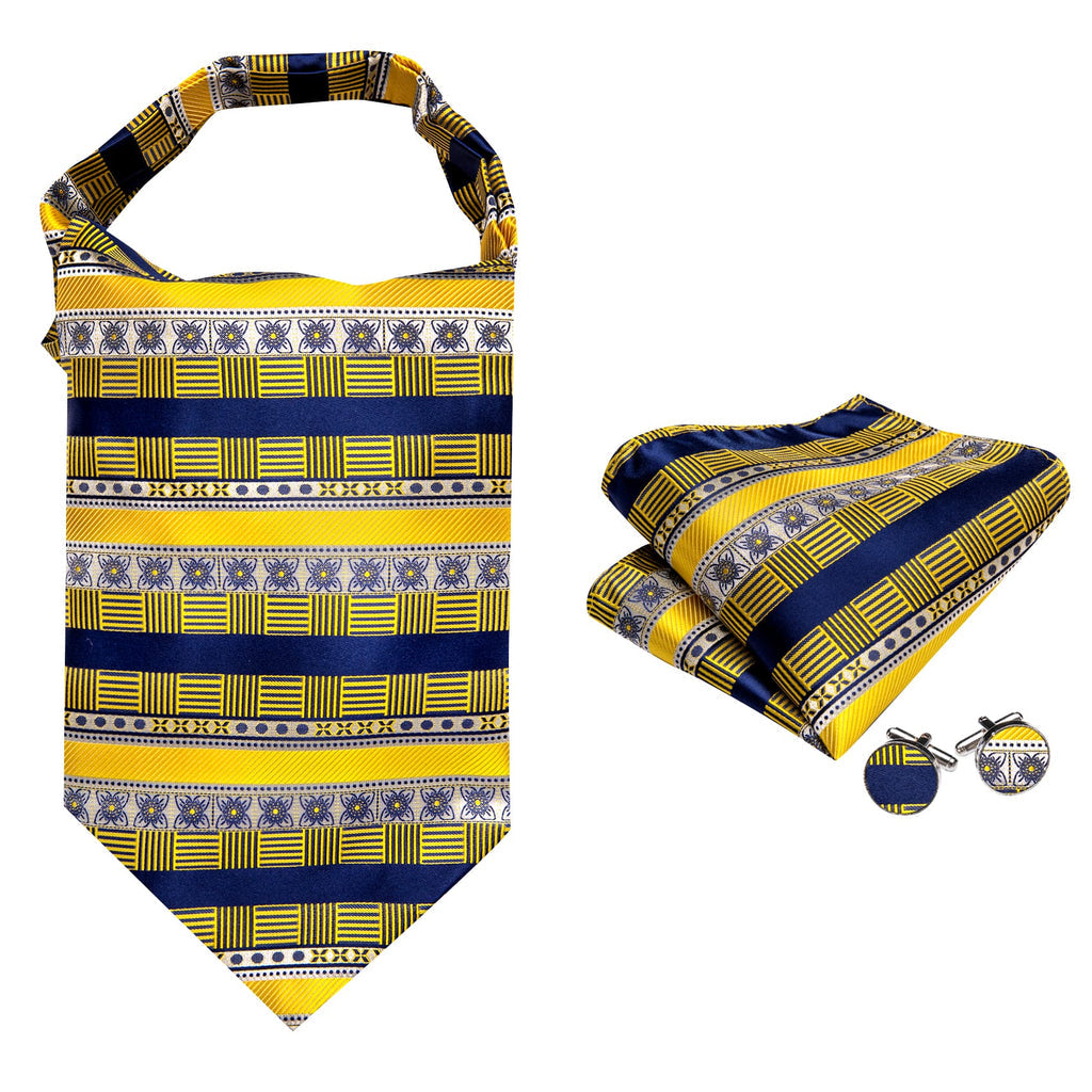 Blue Yellow Ascot, Pocket Square and Cufflinks ascot - Sophisticated Gentlemen