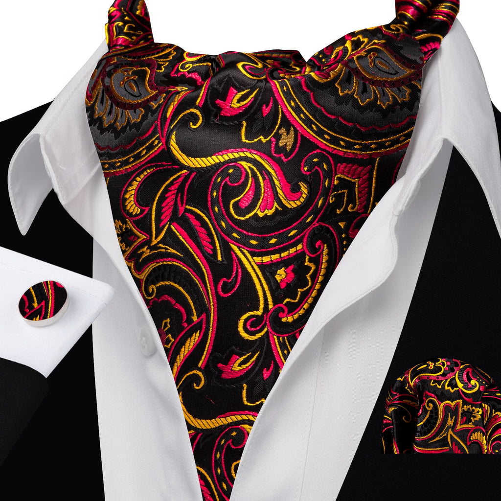 Black Pink Yellow Ascot, Pocket Square and Cufflinks ascot - Sophisticated Gentlemen