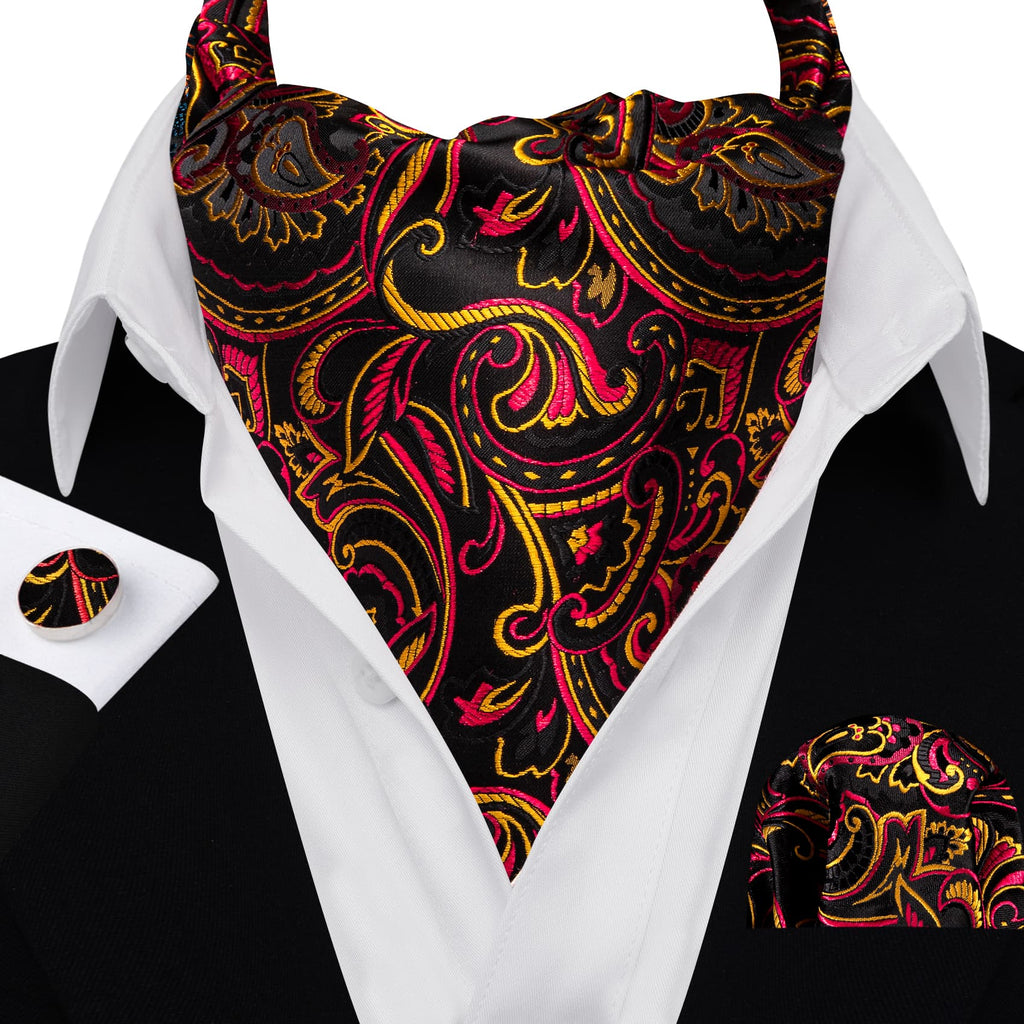 Black Pink Yellow Ascot, Pocket Square and Cufflinks ascot - Sophisticated Gentlemen