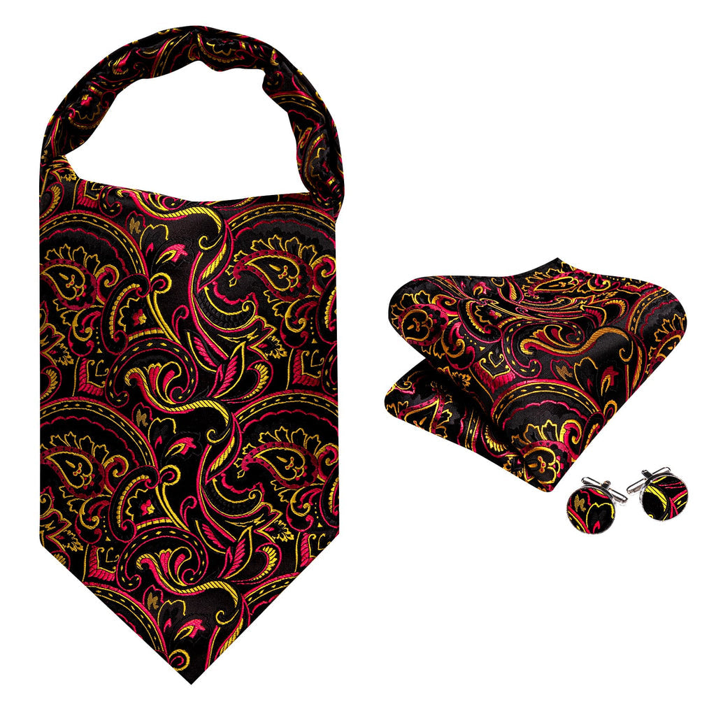 Black Pink Yellow Ascot, Pocket Square and Cufflinks ascot - Sophisticated Gentlemen