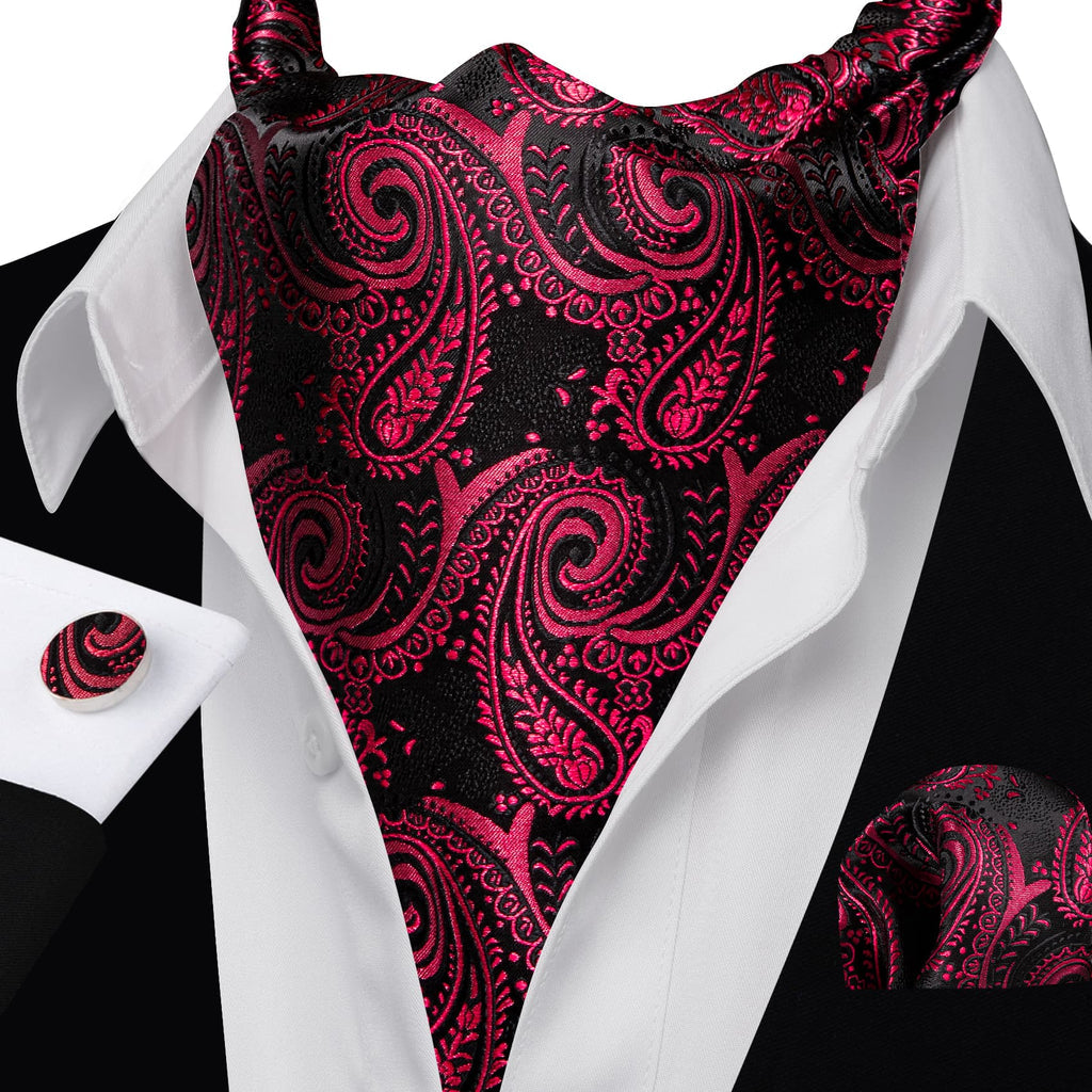 Red Black Blush Ascot, Pocket Square and Cufflinks ascot - Sophisticated Gentlemen
