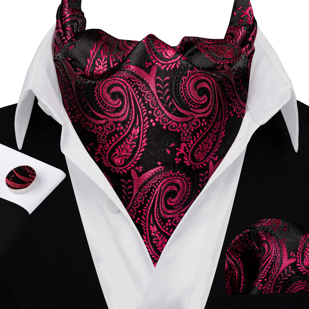 Red Black Blush Ascot, Pocket Square and Cufflinks ascot - Sophisticated Gentlemen