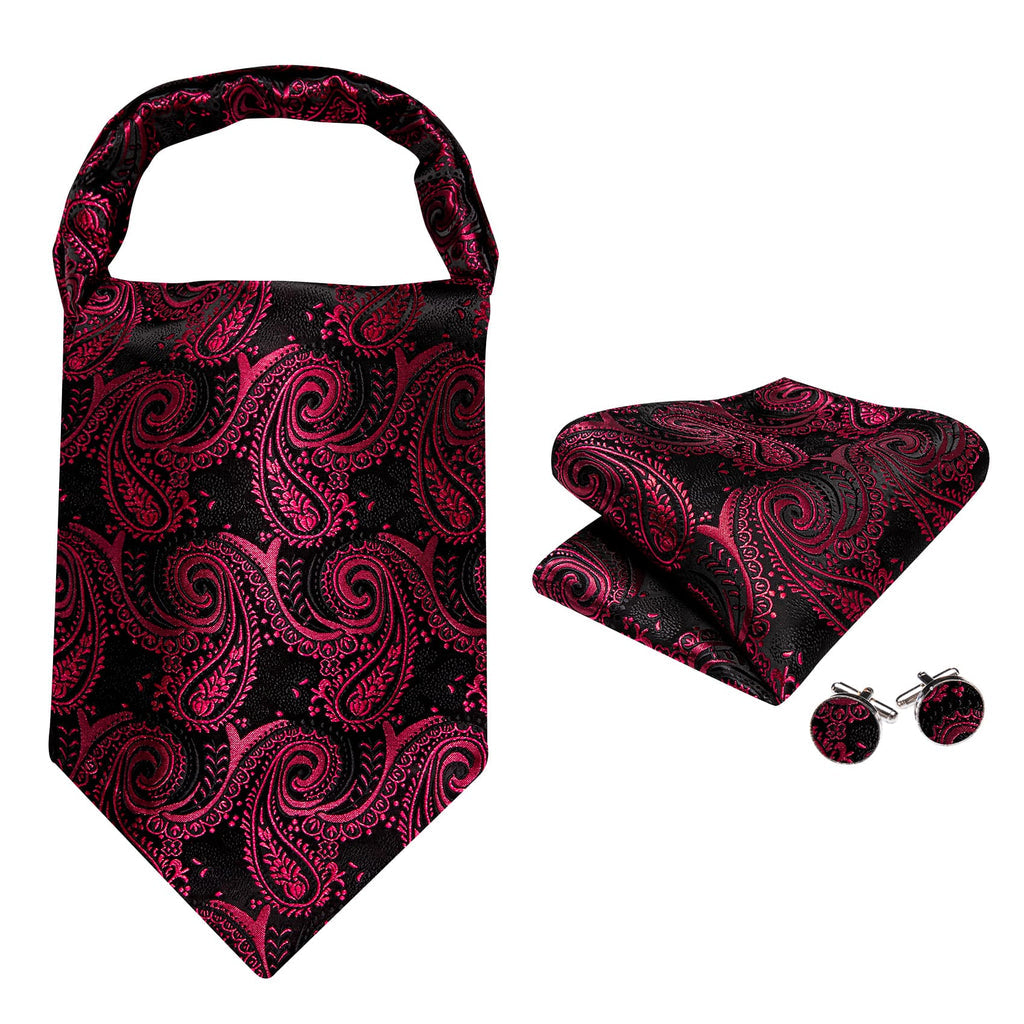 Red Black Blush Ascot, Pocket Square and Cufflinks ascot - Sophisticated Gentlemen
