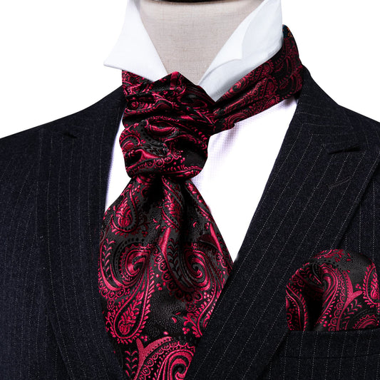 Red Black Blush Ascot, Pocket Square and Cufflinks ascot    - Sophisticated Gentlemen