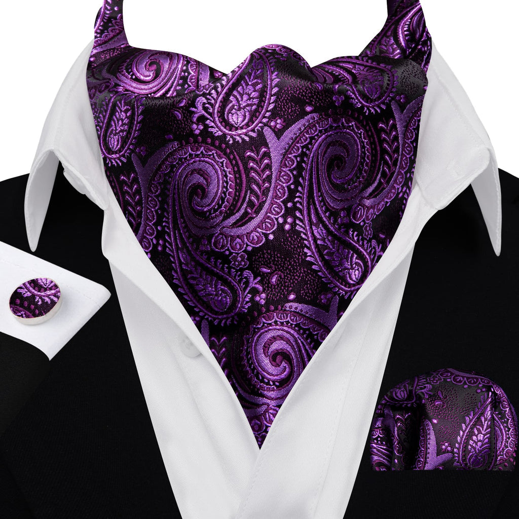 Dark Purple Paisley Ascot, Pocket Square and Cufflinks ascot - Sophisticated Gentlemen