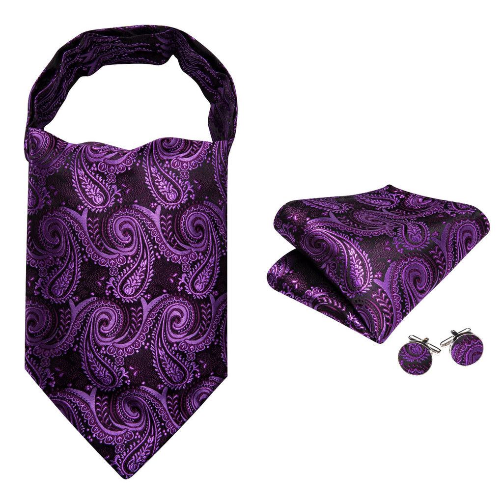 Dark Purple Paisley Ascot, Pocket Square and Cufflinks ascot - Sophisticated Gentlemen