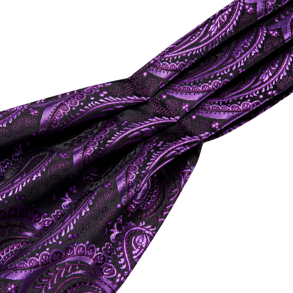 Dark Purple Paisley Ascot, Pocket Square and Cufflinks ascot - Sophisticated Gentlemen