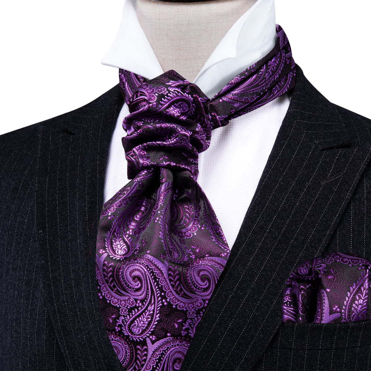 Dark Purple Paisley Ascot, Pocket Square and Cufflinks ascot - Sophisticated Gentlemen