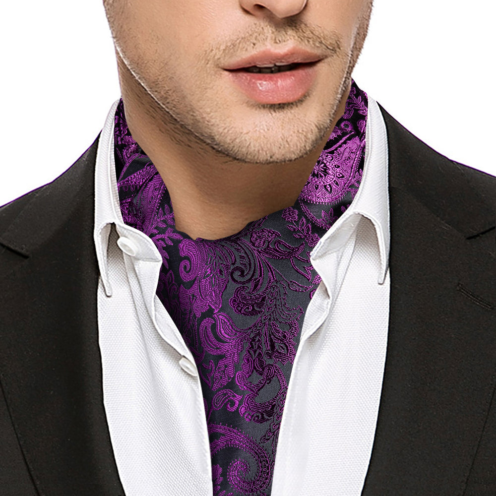 Purple Floral Ascot, Pocket Square and Cufflinks ascot - Sophisticated Gentlemen