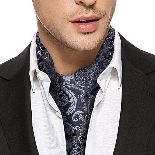 Gray Black Paisley Ascot, Pocket Square and Cufflinks ascot    - Sophisticated Gentlemen
