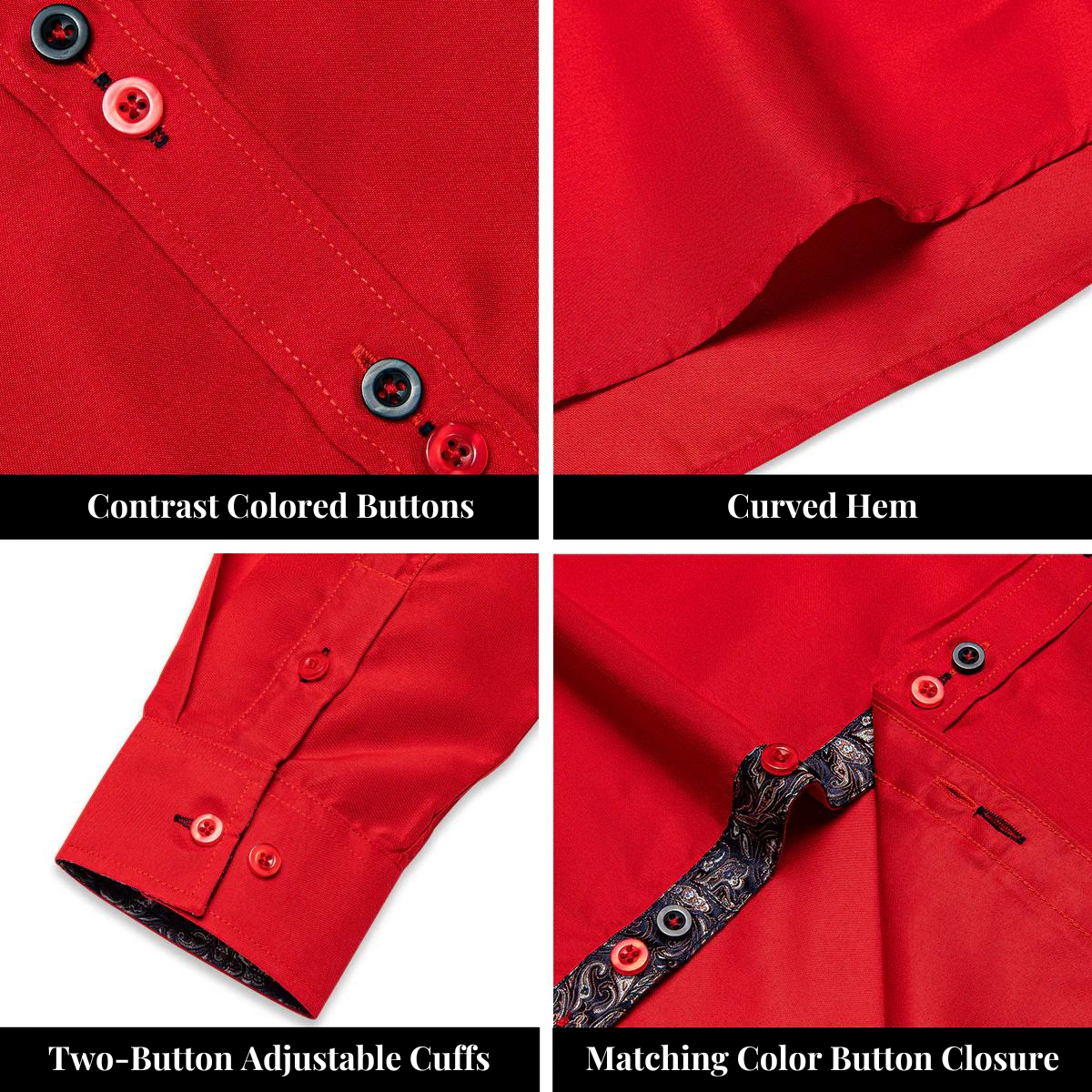 Red Silk Shirt with Black Paisley Accented Cuffs and Collar Shirt - Sophisticated Gentlemen
