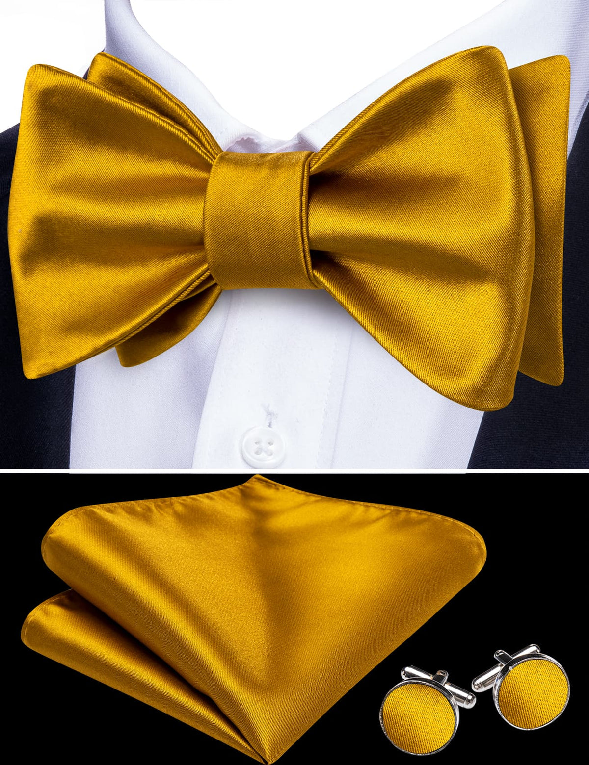 Gold Solid Bow Tie Set bow ties - Sophisticated Gentlemen