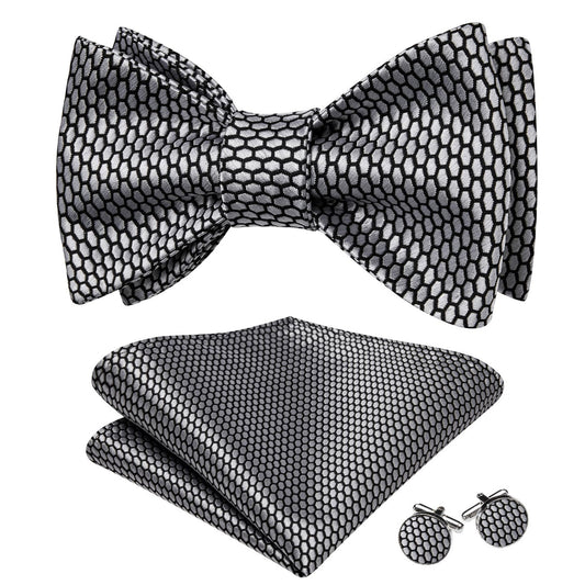 Black Silver Geometric Self-Tied Bow Tie Set bow ties - Sophisticated Gentlemen