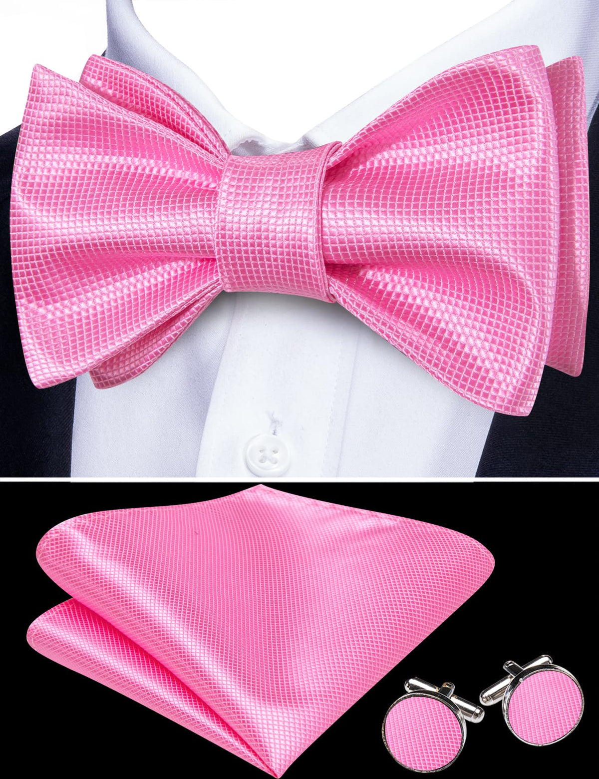 Pink Plaid Bow Tie Set bow ties - Sophisticated Gentlemen