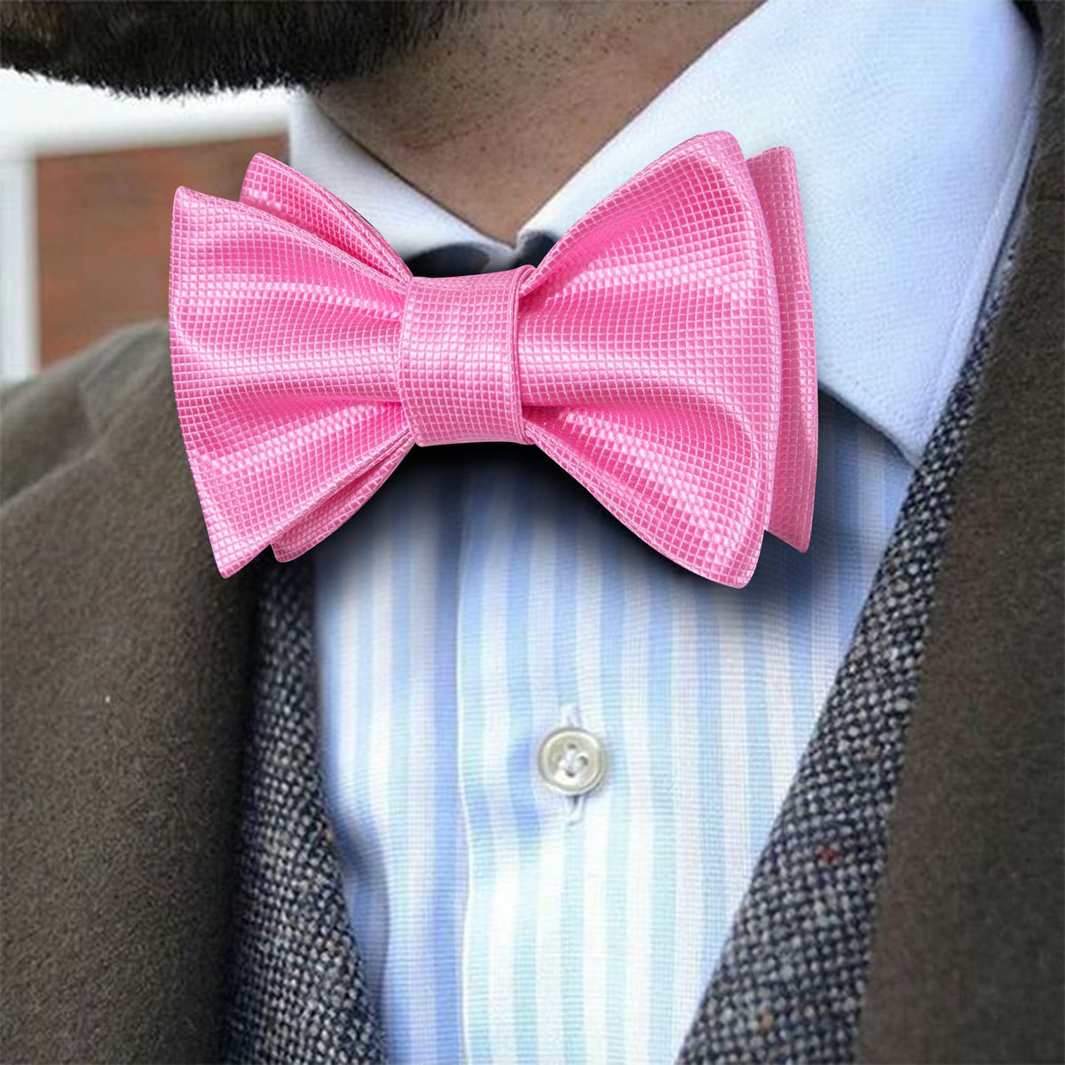 Pink Plaid Bow Tie Set bow ties - Sophisticated Gentlemen
