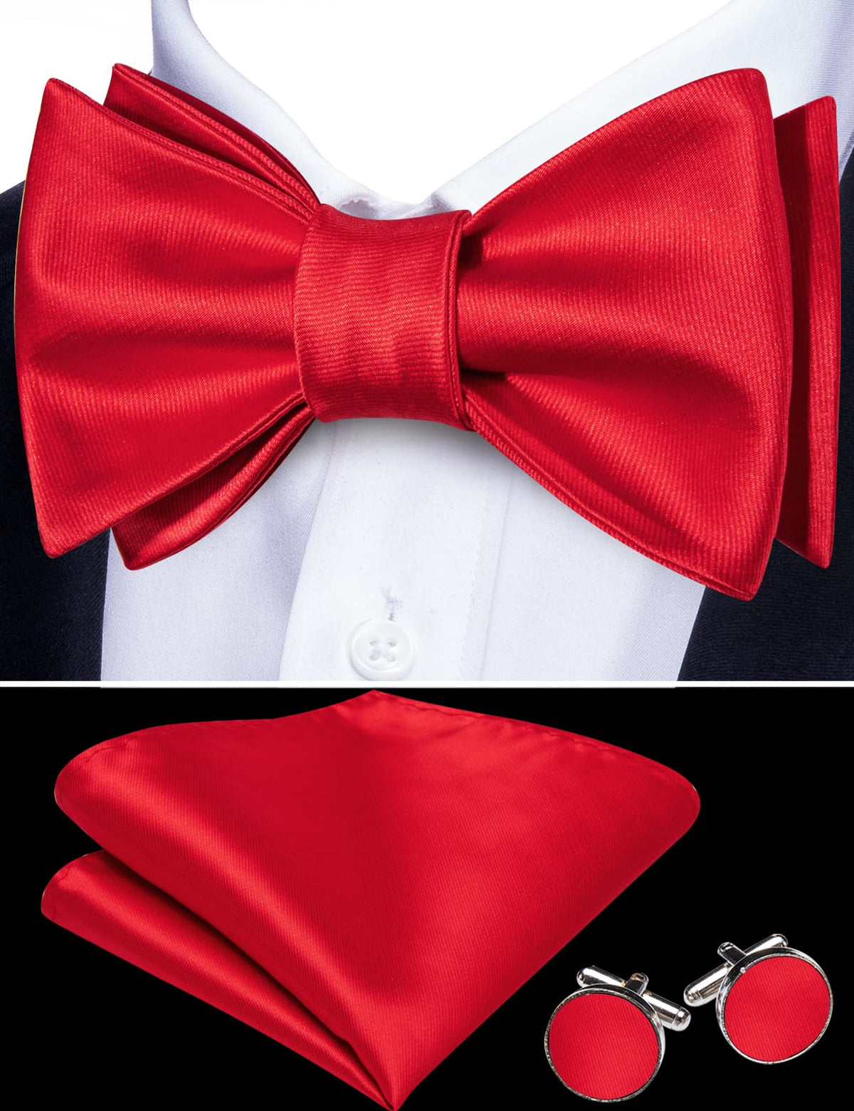 Red Solid Bow Tie Set bow ties - Sophisticated Gentlemen