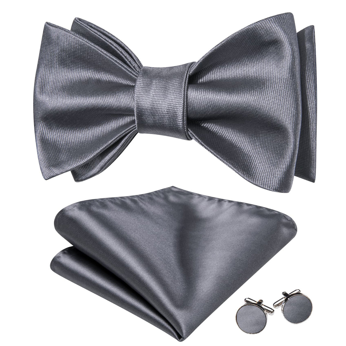 Gray Solid Bow Tie Set bow ties - Sophisticated Gentlemen