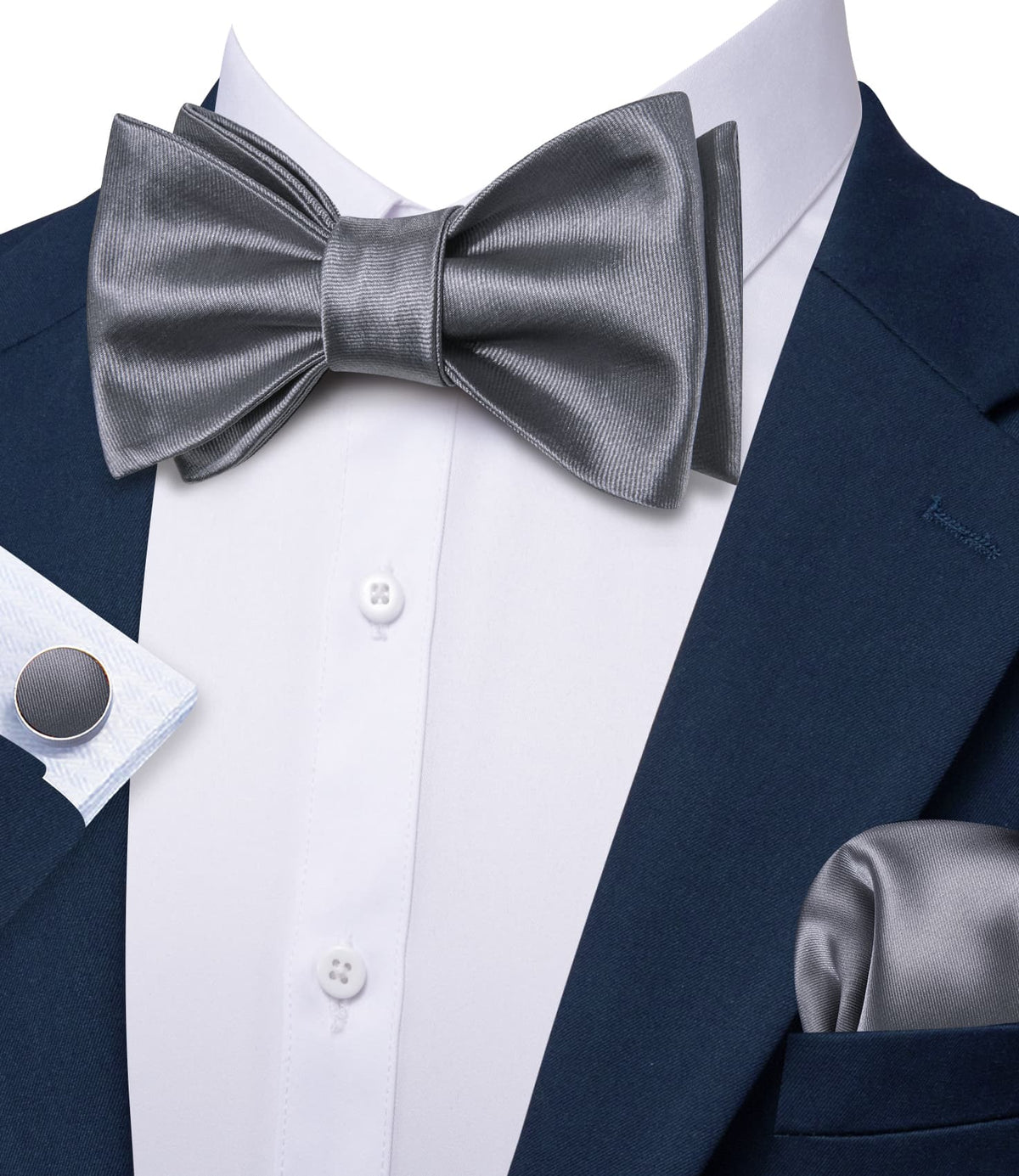 Gray Solid Bow Tie Set bow ties - Sophisticated Gentlemen