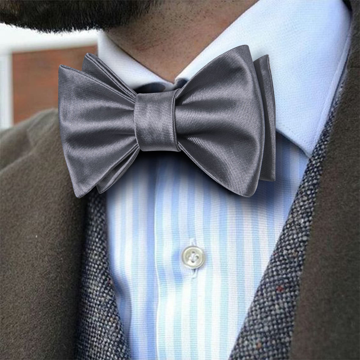 Gray Solid Bow Tie Set bow ties - Sophisticated Gentlemen