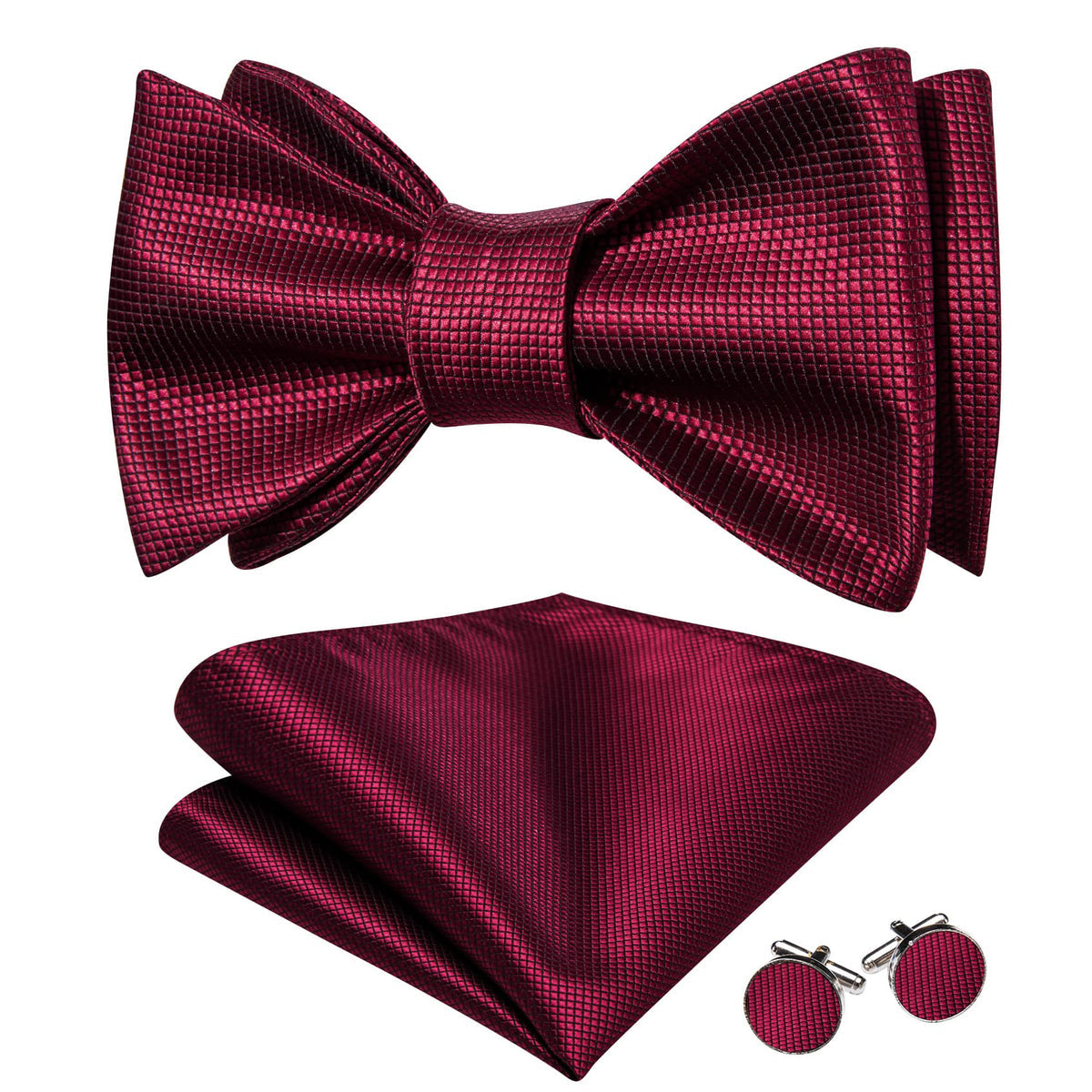Burgundy Red Plaid Formal Bow Tie Set bow ties - Sophisticated Gentlemen