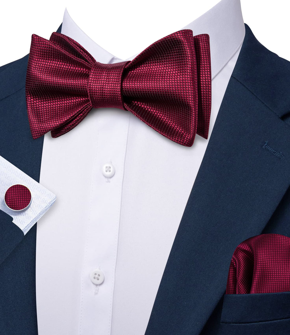 Burgundy Red Plaid Formal Bow Tie Set bow ties - Sophisticated Gentlemen