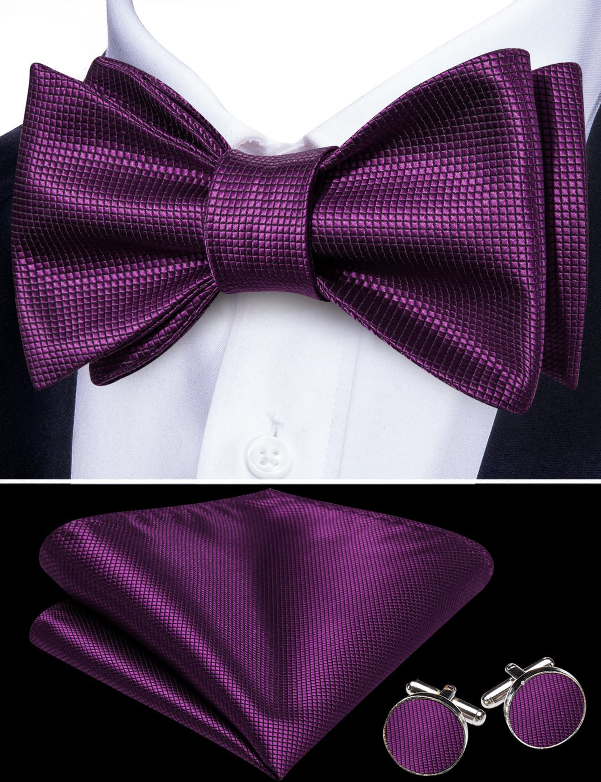 Dark Purple Plaid Formal Bow Tie Set bow ties - Sophisticated Gentlemen