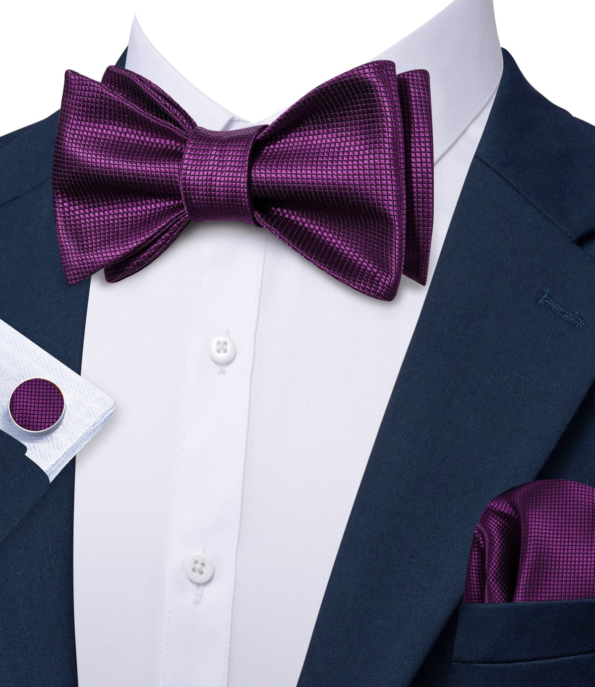 Dark Purple Plaid Formal Bow Tie Set bow ties - Sophisticated Gentlemen