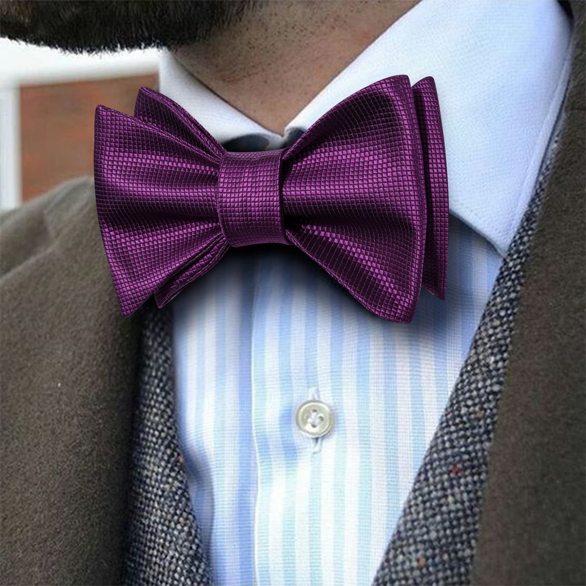 Dark Purple Plaid Formal Bow Tie Set bow ties - Sophisticated Gentlemen