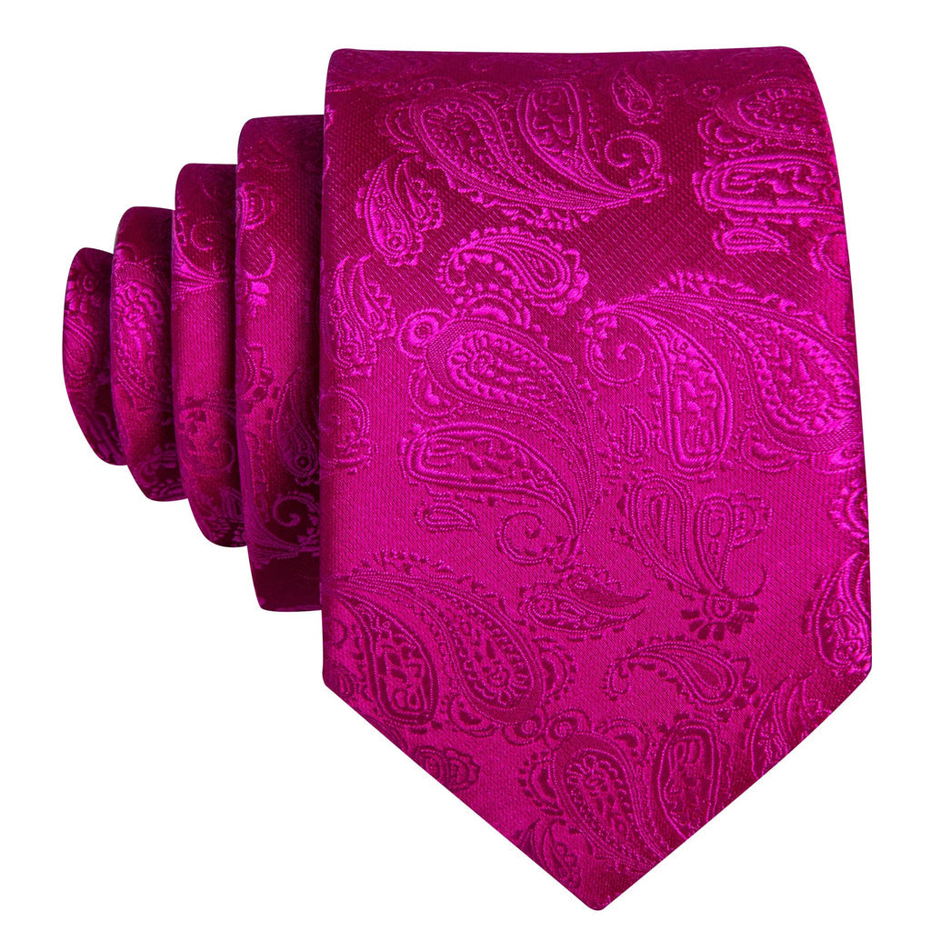 Violet and Red Paisley Jacquard Tie, Pocket Square, and Cufflinks Set tie sets - Sophisticated Gentlemen