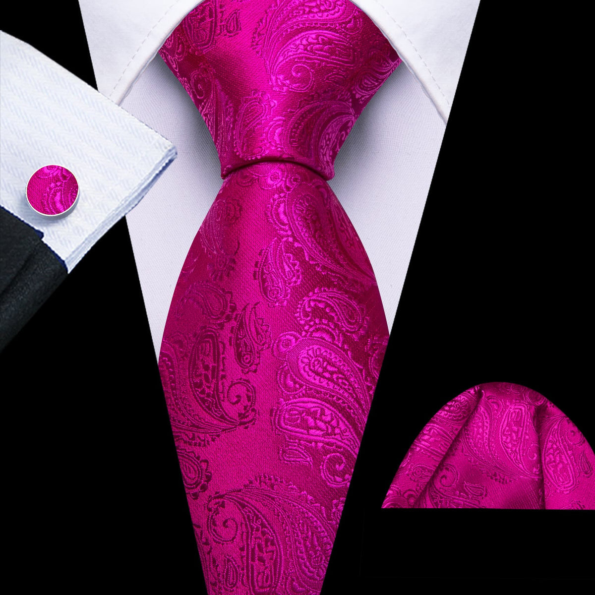 Violet and Red Paisley Jacquard Tie, Pocket Square, and Cufflinks Set tie sets - Sophisticated Gentlemen