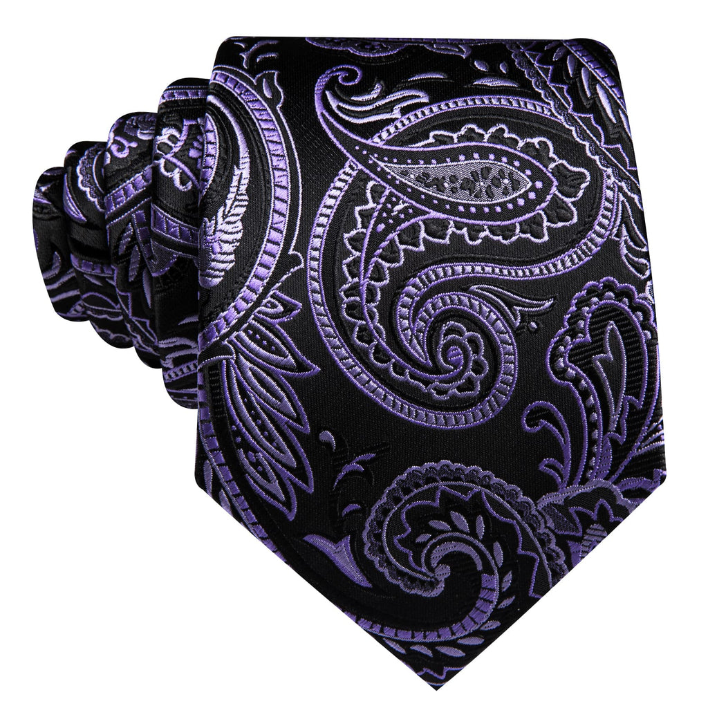 Black and Purple Orchid Floral Tie, Pocket Square, and Cufflinks Set tie sets - Sophisticated Gentlemen