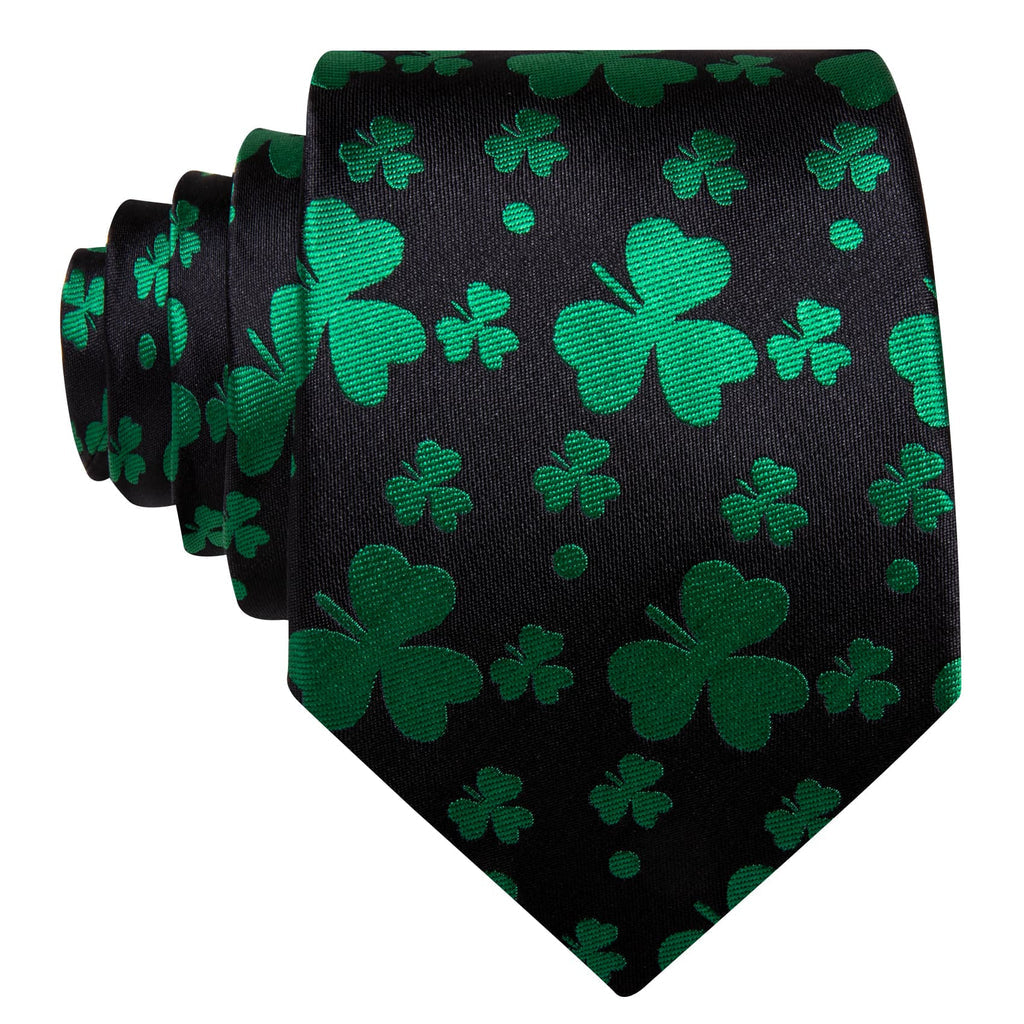 Black & Emerald Clover Silk Tie Set tie sets - Sophisticated Gentlemen