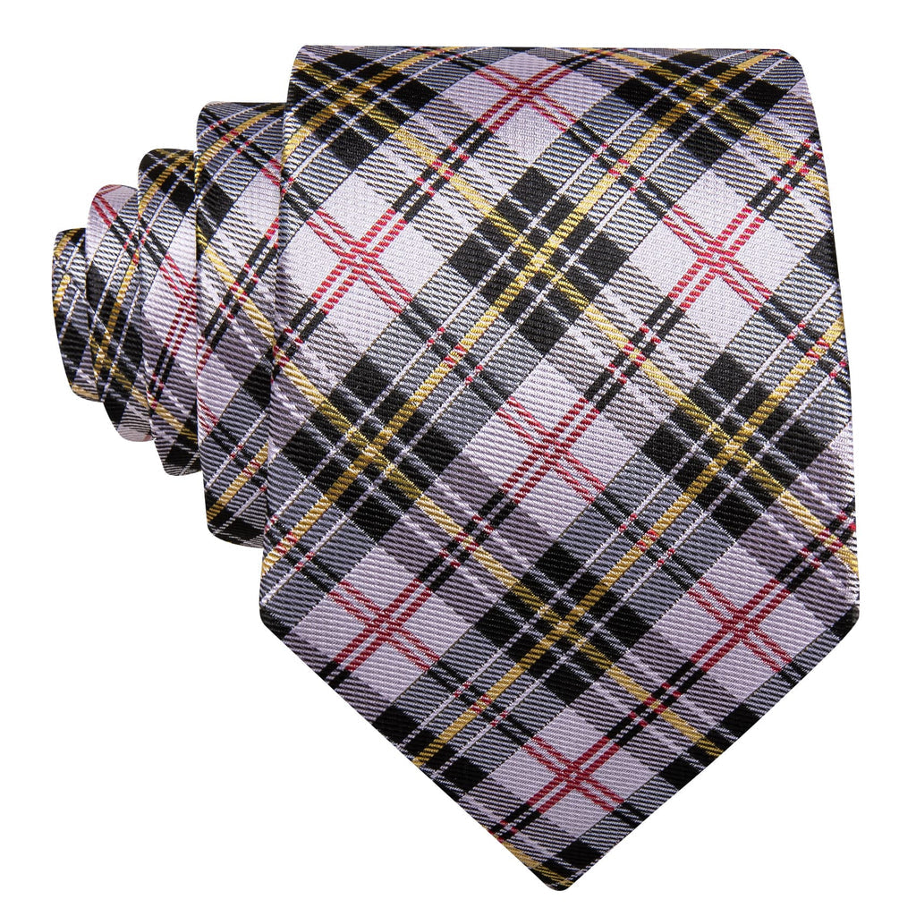 Black White Gray Yellow Checkered Tie, Pocket Square and Cufflinks Set tie sets - Sophisticated Gentlemen