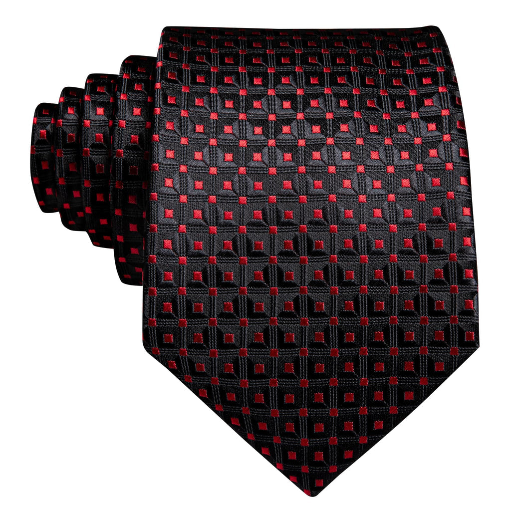 Black Red Jacquard Polka Dots Tie, Pocket Square and Cufflinks Set tie sets - Sophisticated Gentlemen