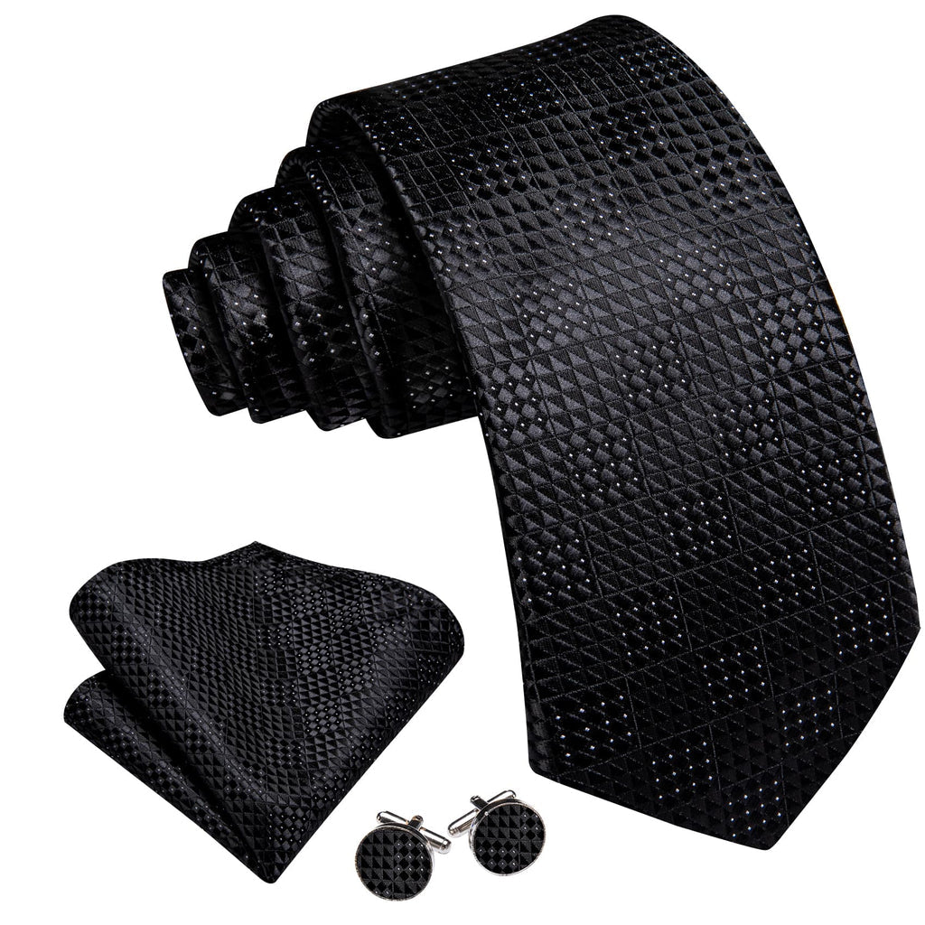 Black White Polka Dots Jacquard Geometric Tie, Pocket Square and Cufflinks Set tie sets - Sophisticated Gentlemen
