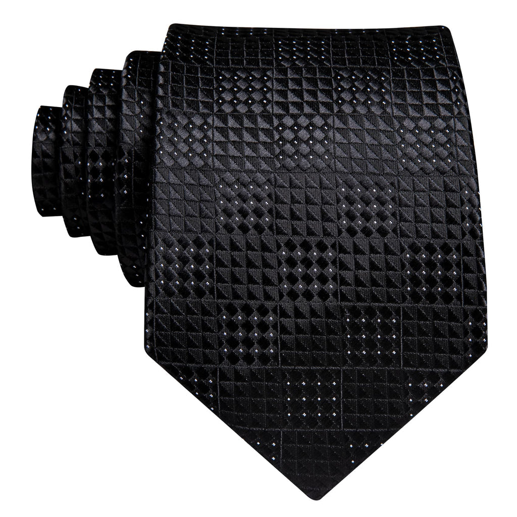 Black White Polka Dots Jacquard Geometric Tie, Pocket Square and Cufflinks Set tie sets - Sophisticated Gentlemen