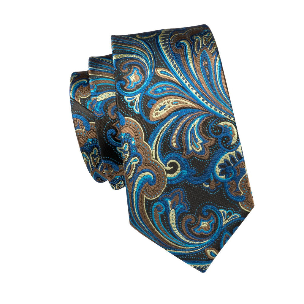 Brown Blue Floral Tie, Pocket Square and Cufflinks Set tie sets - Sophisticated Gentlemen
